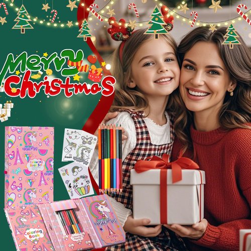 Unicorn Coloring Book Set with Coloring Pages & Colored Pencils, Art Supplies for Kids Ages 4-6-8, Arts Crafts Travel Coloring Kit for Girls 4 5 6 7 8 Year Old Christmas Birthday Gift