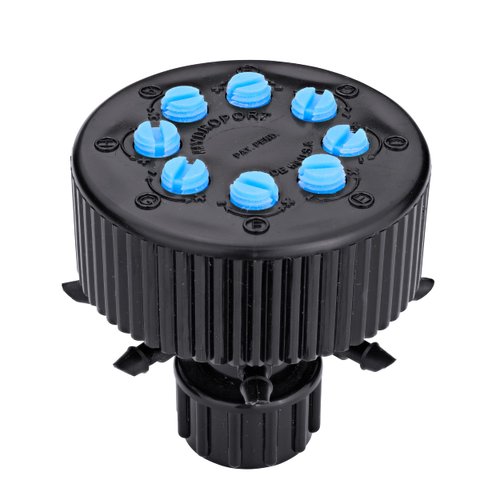 Raindrip 13800UB, Hydro-Port Adjustable Eight-Outlet Bubbler, Drip Irrigation Emitters for Drip Irrigation Gardening Systems, up to 30 GPH Per Outlet, 1/2-Inch FPT Inlet, Black/Blue