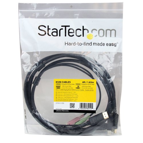 StarTech.com 6ft 4-in-1 USB DisplayPort KVM Switch Cable w/Audio & Microphone (DP4N1USB6),Black