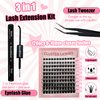 Fluffy Lash Clusters Kit 120pcs DIY Lash Extension Kit, Wispy Lash Clusters Kit Natural 8-16mm D Curl Eyelashes Extension Kit with Lash Bond and Seal and Lash Tweezers.(120P-YE-Kit)