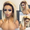 Smavida Glueless Lace Front Wigs Bob Human Hair Wigs Colored Ombre Blonde 13x4 HD Transparent Brazilian Virgin Human Hair 150 Density Pre Plucked with Bleached Knots Lace Frotal Bob Wig for Women