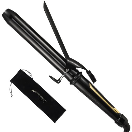 LANVIER 1.25 Inch Curling Iron, Extra Long Barrel 1 1/4 Inch Curling Iron for Long Hair up to 450F, Worldwide Dual Voltage Hair Curler for Traveling, Hair Waving Style Tool Black