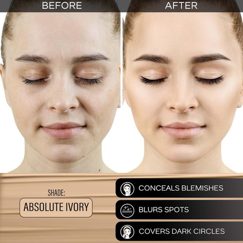 FACESCANADA All Day Hydra Matte Foundation with SPF 30 - Absolute Ivory | 3-in-1 Foundation Moisturizer Sunscreen | Oil Free with Vitamin C | 0.51 Fl Oz/15ml