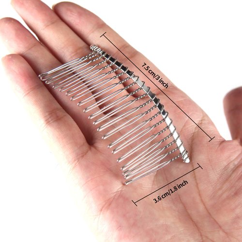 Senkary 10 Pieces Hair Comb Clip Metal Wire Hair Combs Wedding Veil Combs (20 Teeth, Silver)