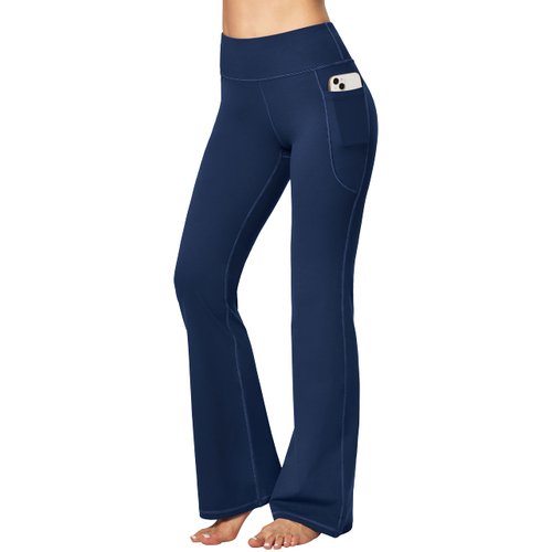 Heathyoga Women Bootcut High Waist Yoga Pants with Pockets, Darkblue, X-Small