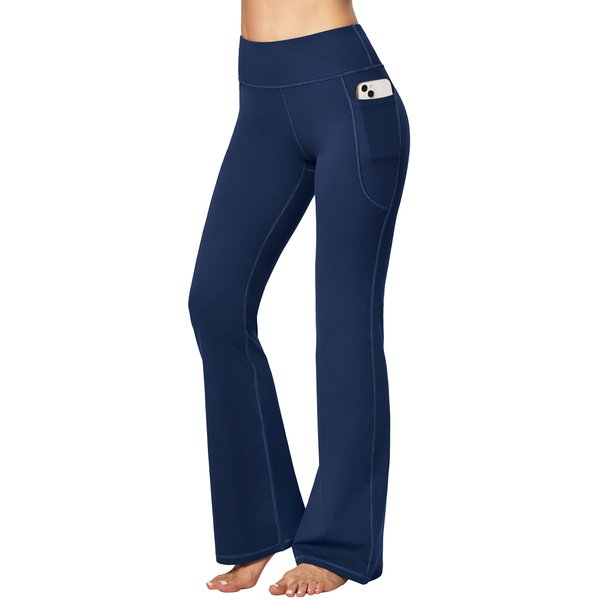 Heathyoga Women Bootcut High Waist Yoga Pants with Pockets, Darkblue, X-Small