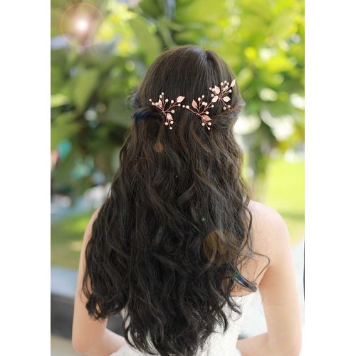 Missgrace Rose Gold Hair Pins (3 Packs), Crystal Leaf Wedding Hair Accessories for Women