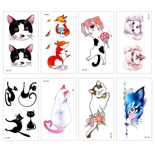PHOGARY 90 Pieces 34 Sheets Cat Pets Theme Temporary Tattoos Kitty/Dog/Fox/Rabbit Patterned Body Art Waterproof Tattoos for Kids