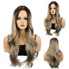 MocNeavian Blonde Wigs 25 Inches Long Wavy Ombre Blonde Wigs for Women Middle Part Ombre Natural Looking Synthetic Heat Resistant Fiber Wig Women's Wigs for Daily Use Women's Charming Wigs