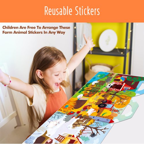 Reusable Sticker Book, 35 Farm Animal Static Stickers Waterproof Animals & Insects Decals Matching Game Activity Books Educational Learning Toys for Toddlers Girls Boys Preschooler