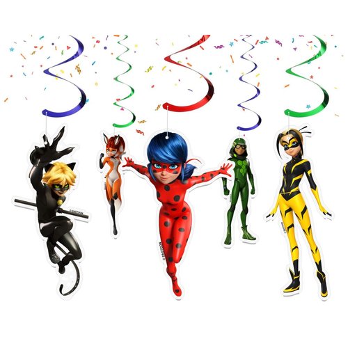 10 Pcs Miraculous Ladybug Streamers for Kids. Cartoon Ladybug Hanging Ceiling Swirls for Birthday Party Decorations.