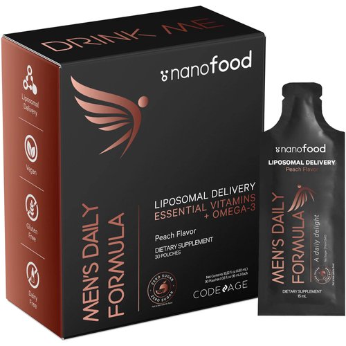 Codeage Daily Men Liquid Vitamins Supplement - Liposomal Multivitamin A, B, C, D, E, Biotin, Omega-3 & Omega-9 - Folate, Niacin, BlackBerry, Vegan - Sugar-Free & Non-GMO - 30 Pouches