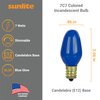 Sunlite 01255 7C7 Incandescent Bulb, 7 Watt, Candelabra E12 Base, C7 Small Night Light, Colored Bulb, Blue, 25 Count