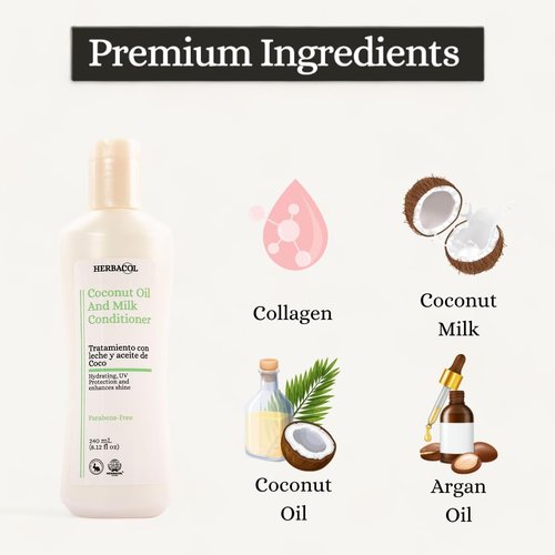 Herbacol Coconut Oil and Milk Conditioner | Natural Conditioner| Restores Damaged and Dry Hair | 16.9 FL Oz. (16.9 Fl Oz)