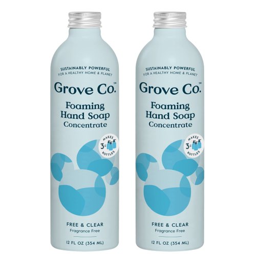 Grove Co. Hydrating Foaming Hand Soap Refills (2 x 12 Oz), Moisturizing Hand Wash, Fragrance-Free, No Plastic or Parabens, Cruelty Free, Free & Clear Unscented (Pack of 2)