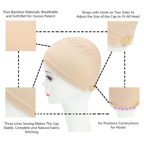 Lenaqueen Cancer Headwear for Women Adjustable Bamboo Wig Cap Chemo Soft Lace Bamboo Wigs Cap for Cancer Chemotherapy Patient (Black)