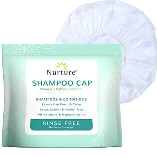 No Water Rinse Free Shampoo Cap by Nurture | Microwavable Hair Washing & Conditioning Shower Caps | Waterless Bathing | Disposable & Hypoallergenic for Adults, Bedridden & Elderly