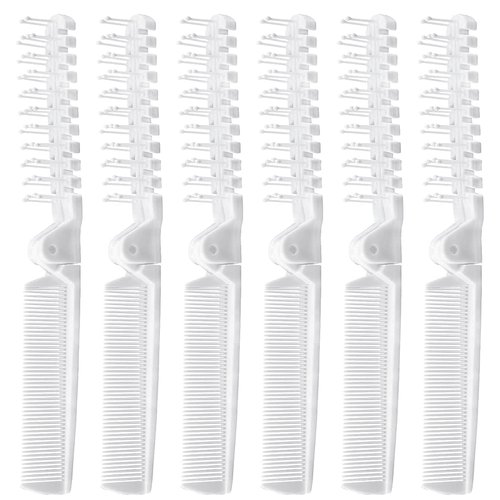 Qjaiune 6PCS Travel Foldable Brush Comb Portable Folding Comb, Anti-Static Hair Comb Mini Pocket Comb, Double Headed Hair Brush Hairdressing Tools Plastic Folding Comb for Men Women (White)