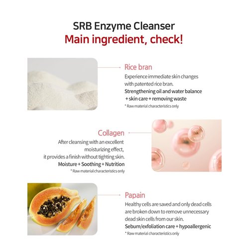 SRB Stabilized Rice Bran Enzyme Powder Wash - Exfoliating Face Wash with Enzymes for Sensitive and Acne Skin - Hydrating Collagen Rice Cleansing Powder (2.46oz)
