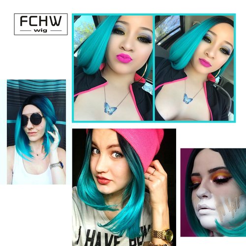 FCHW-wig Ombre Wigs Straight Middle Part Wigs Dark Roots Synthetic Wigs Heat Resistant Synthetic Wigs Synthetic Short Wigs For Black Women (101 -GG)