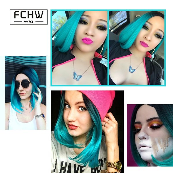FCHW-wig Ombre Wigs Straight Middle Part Wigs Dark Roots Synthetic Wigs Heat Resistant Synthetic Wigs Synthetic Short Wigs For Black Women (101 -GG)