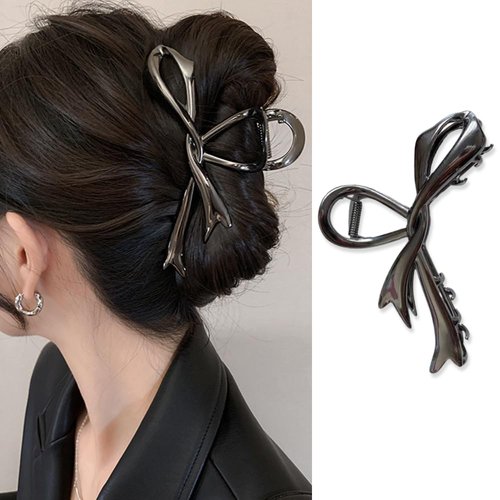 AIUPUOC Hair Clip, Metal French Hair Barrettes for Thick Hair, Claw Ribbon Shaped Design, Clips for Women, Non-slip Hair Clamp, 1Pcs, Black
