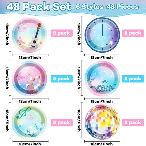 Justforjoyful 48 Guests Music Themed Birthday Decoration Disposable Tableware Plates and Pop Singer Themed Party Supplies for Girls Birthday Party Fans Celebration