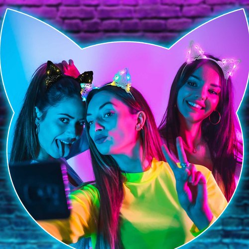 Juexica 4 Pcs Lace Light up Cat Ears Headband LED Lace Cat Ears Headband Hair Accessories for Women Christmas Fancy Dress Cosplay Party Favors