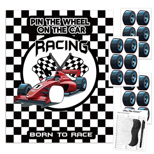 Racing Car Party Games, Pin The Wheel on The Cars Game for Monster Truck Wheels Car Speed Birthda...