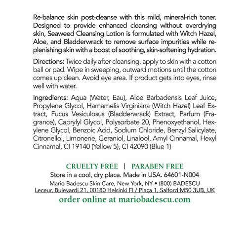 Mario Badescu Seaweed Cleasing Lotion for Combination, Dry and Sensitive Skin |Facial Toner that Clarifies and Replenishes |Formulated with Witch Hazel & Bladderwrack Extract| 8 FL OZ