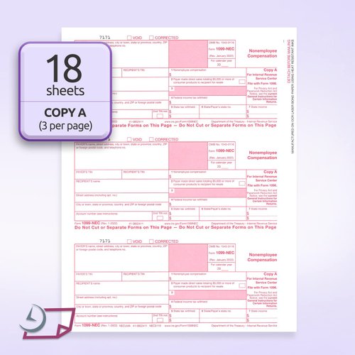 NextDayLabels - 1099-NEC Forms for 2023, 4-Part Tax Forms, Vendor Kit of 50 Laser Forms and 50 Self-Seal Envelopes, Forms Designed for QuickBooks, TFP and Other Accounting Software