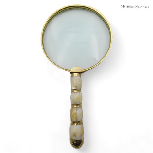 Meridian Nauticals Solid Brass Mother of Pearl 10X Magnifier, Handheld Reading Magnifying Glass, Best for Reading, Crossword Puzzle, Rocks, Coins, and Stamps