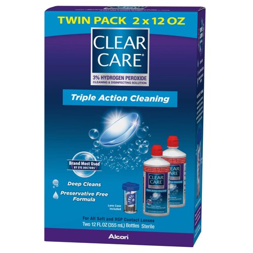 Clear Care Cleaning Solution with Lens Case, Twin Pack, 12 Fl Oz (Pack of 2)