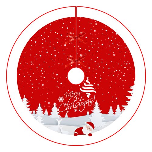 Christmas Tree Skirt Red Xmas Tree Ornaments for White Soft Plush Christmas Tree Mat with Snowy Pattern for Decorations Holiday Party 48 inches