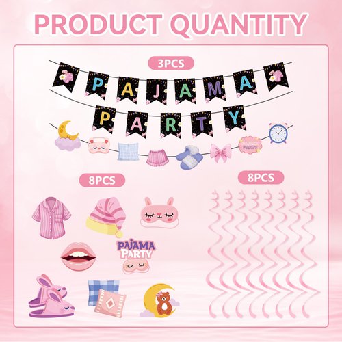 Pajama Party Decorations - Pajama Party Banner with Hanging Swirl Sleepover Party Supplies for Girls Slumber Party Favors Birthday Night Out