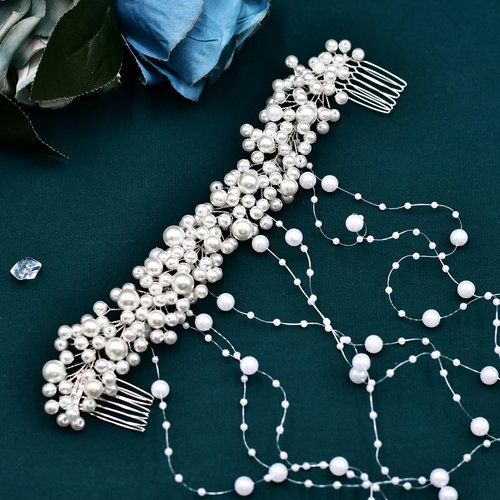 Bride Pearl Hair Vine White Hair Comb and Beaded Hair Pieces Holiday Party Hair Clips Bridesmaid Hair Accessories Gift HP600 (White)