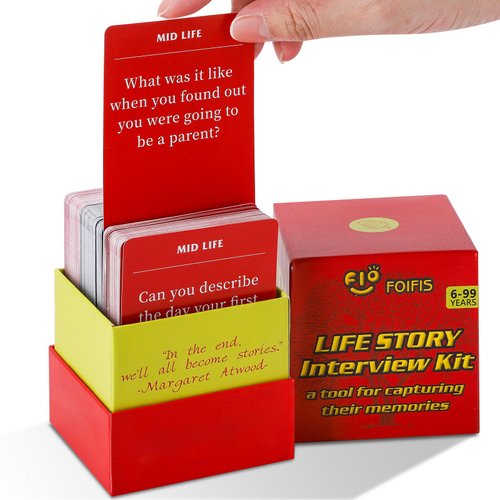 FOIFIS 200 Life Story Interview Kit Cards-Guided Voice Journal and Memory Keepsake Gift Box for Parents and Grandparents-Get to Know Their Unique Life Story with 200 Curated Questiones