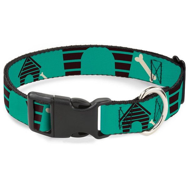 Buckle-Down PC-W30466-M Dog House & Bone Turquoise/Brown Plastic Clip Collar, Medium/11-17"