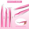 6 Pcs Lash Tweezers Eyelash Extension Tweezers, Stainless Steel Straight Tip Tweezers Curved Tip Tweezers Individual Volume Eyelash Tweezers Isolation Tweezers False Lash Application Tools (Pink)