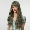 incohair Green Wig with Bangs Long Curly Green Wigs for Women Synthetic Green Wavy Wigs for Daily Party (26inch,Green)