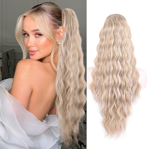 NOSTALGIA Blonde Ponytail Extensions Long Wavy Drawstring Ponytail 26 Inch Drawstring Ponytail Ha...