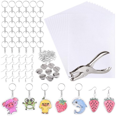 ASTARON 181Pcs Shrinking Plastic Sheets Kit Includes 20 Shrinking Film Art Paper and 161 Pcs Shrinkles Keychains Making Accessories for Kids Craft and Art Supplies