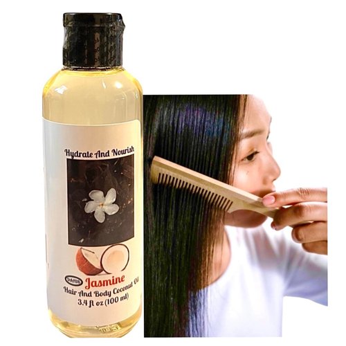 Body Oil for Women, Scented Coconut Oil for Hair Skin Nail, Jasmine Scent Coconut Body Oil, Body Massage Fragrance Oil 3.4 fl oz Travel Size Container