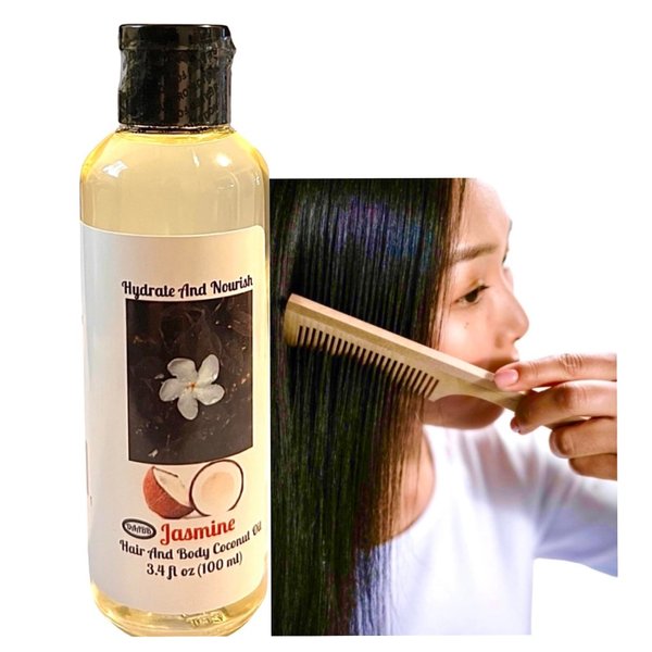 Body Oil for Women, Scented Coconut Oil for Hair Skin Nail, Jasmine Scent Coconut Body Oil, Body Massage Fragrance Oil 3.4 fl oz Travel Size Container