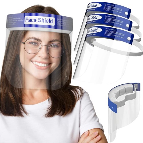 Medical Nation Face Shield | Case of 48 | Clear Plastic Face Shields for Women, Men & Kids, Anti-Fog, Lightweight Reusable Face Shield Mask, Safety Visor Cover with Comfortable Sponge & Elastic Band
