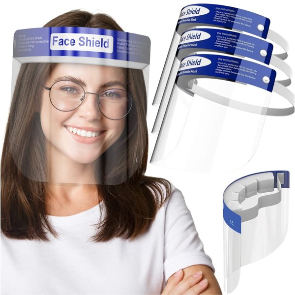 Medical Nation Face Shield | Case of 48 | Clear Plastic Face Shields for Women, Men & Kids, Anti-Fog, Lightweight Reusable Face Shield Mask, Safety Visor Cover with Comfortable Sponge & Elastic Band