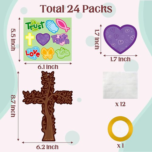Haooryx 24 Pack Prayer Cross Trees Craft Kit Make Your Own Cross Tree Hanging Ornaments DIY Thankful Craft Supplies for Kids Faith Trust Love Religious Sunday School Church Party Decor