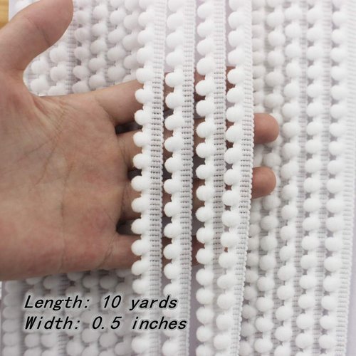 IDONGCAI Mini Pom Poms Trim Ribbon White Pom Pom Ball Fringe Trim Tassel Sewing Trim for Home Curtain Clothes Pillow Decoration…