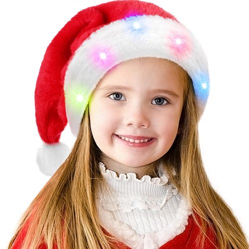 tgosomt Santa Hat, Light up Christmas Hat, Santa Hat with LED Lights, Flashing Santa Hat for Adults & kids Christmas Gifts