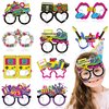 MDNHIO 36PCS 90s Party Favor 24PCS Tattoos 12PCS Paper Eyeglasses Themed Paper Photo Booth Props Birthday Party Decorations Dress Up Cute Style Funny Sunglasses Supplies Photography